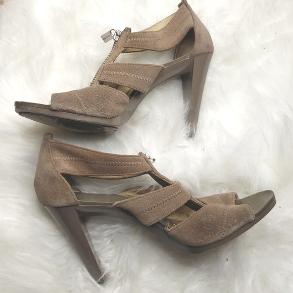 Michael Michael Kors Berkley T Strap Open Toe Suede Sandals Taupe zipper - Picture 8 of 14